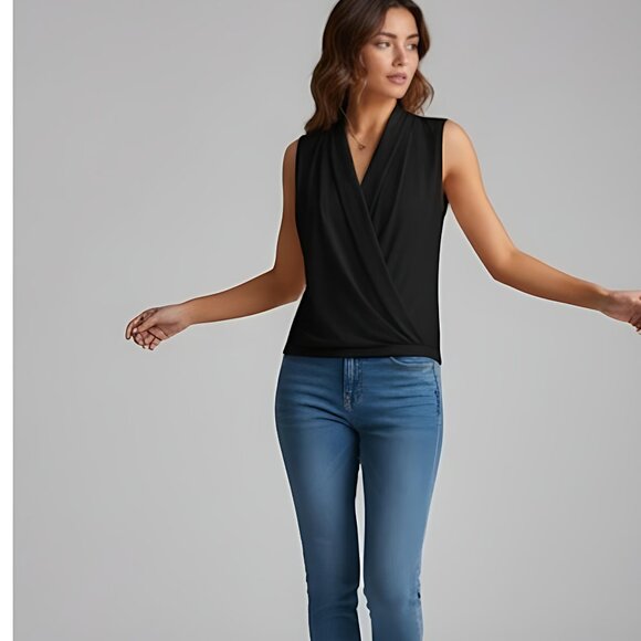 Black Ruched Wrap Tank Top - Picture 4 of 6